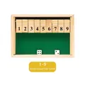 Classic wooden Shut the Box game with green felt and 1-9 numbered flipping tiles - 1-Player Number Flip Game 1-9 (White Box)