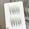 Silver gradient stiletto press-on nails with metallic V-lines and teardrop rhinestones - XS / Silver Moon Gradient Long Stiletto