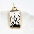 Chic tarot pendant with black flame enamel and golden frame for hip-hop streetwear style - Black & White Flame Pendant / Pendant Only