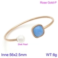Rose gold open cuff bracelet with square blue gemstone and white shell pearl detail - Rose Gold Blue Gemstone Style (KB123012-K)