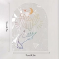Detailed view of rainbow suncatcher window decal showing 12x11cm dimensions and moon patterns - RPS085: Hands Holding Crystal Moon