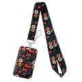 Floral print lanyard set with ID card holder and rotating metal hook in vintage style - NR3046 Black Floral Card Holder Set