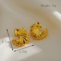 Vintage style gold-plated fan-shaped pleated earrings on white silk background - Gold