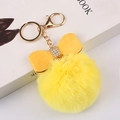 Bright yellow 8cm faux rabbit fur pom pom keychain with a matte bow and gold lobster clasp - Yellow - Crocodile Bow