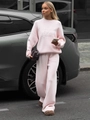 Ensemble pull en maille rose et pantalon large de style décontracté pour femme - S / Rose