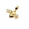 Gold camera, heart and compass charms with zircon and 'DISCOVER' engraving detail - Travel Discovery/Compass