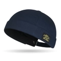 Berretto docker in tela blu scuro con etichetta street style e cinturino regolabile - Blu navy