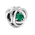 Silver flower knot charm with green birthstone crystal for DIY bead bracelets - May Green