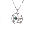 Macro detail of LOVE pendant necklace with turquoise stone inlay on polished steel chain - Silver