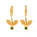 Golden bird drop earrings with green zircon stones and stainless steel leverback hoops - Gold Bird with Green Zirconia (KDE931)