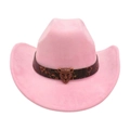Cappello da cowboy rosa scamosciato con fascia leopardata e fibbia leopardata vintage - Rosa (Cintura Testa di Leopardo)