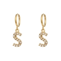 18K gold plated S-letter earrings with shimmering cubic zirconia micro-inlays - Letter S