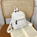 Mini witte pluche rugzak voor dames met zwarte ritsen winter mode rugzakje - Wit