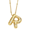Collier avec pendentif lettre R en relief doré avec zircons et chaîne à perles - Lettre R