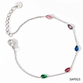 Silver stainless steel bracelet with five multicolored pear-cut zircon teardrop stones - Silver Colorful Zircon Bracelet (SAP923)