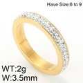 Anello dorato minimalista doppia fila zirconi per donna taglie 6 a 9 e 3,5mm larghezza - US 12 / Stile a Doppia Fila di Strass Oro(KR46552-K)