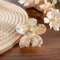 Blumige Haarklammer mit Marmormuster in Gelb und Blau, Acetat-Blumen-Haarschmuck - 7cm / Camouflage Gelb Blau