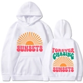 Weißer langärmeliger Hoodie mit Sunsets-Druck auf beiden Seiten für Damen und Herren - S / Weiß