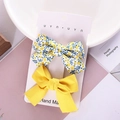 Floral and yellow fabric bow hair clips set for girls on a white handmade display card - Yellow Floral Set