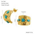 Orecchini a C in acciaio placcati oro 18K con intarsi in turchese a cuore - Stile Cuore Oro Turchese (ZE1500G)