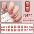 Peach gradient press-on nails with pearl accents and white heart designs, 24 pieces set - 24 Pcs/Set / Peach Gradient Pearl Cat Paw Heart Style (D424)
