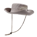 Quick-dry light grey bucket hat with breathable mesh and adjustable brown chin strap - Deep Beige