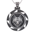 Collana con ciondolo lupo vichingo retrò goffrato per uomo con finitura annerita - Colore Acciaio (Senza Catena) (C0209-2)