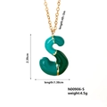 Golden necklace with green enamel letter S pendant and specific size measurements - Letter S Style (N00906-S)
