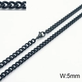Men's 5mm wide black stainless steel Cuban link chain necklace with lobster clasp - 5mm Black / Necklace 45cm
