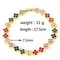 Gouden klaver armband met gekleurde zirkoon, lengte 17,5cm en gewicht 11g voor dames - Kleurrijk