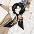 Elegant black silk scarf with golden celestial sun and moon patterns for hair styling - Black Sun God