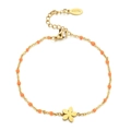 Gold stainless steel bracelet with vibrant orange beads and flower pendant detail - Flower - Orange Beads