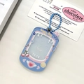 Blue puppy magnetic card holder with cherry patterns and a blue beaded chain - Blue Cherry (happy day 13:14)