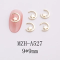 Macro shot of 9x9mm gold star nail charm on pink nail prop for DIY manicure art - Star and Moon (A527)