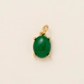 Detailed view of an oval green gemstone pendant in a classic gold four-claw setting - Oval Green