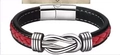 Men's double-color black and red braided leather bracelet with silver magnetic clasp - Black and Red Leather