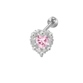Close-up of heart-shaped earring with pink gemstone and small pearls on silver metal - Silver Pink Gemstone Pearl Wrap Heart Style (24032901-10)
