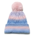 Tie-dye gradient knit beanie for women with a pink faux fur pompom and cable knit pattern - M (56-58cm) / Pink Purple Blue Gradient (C)