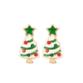 Detailed view of gold-trimmed Christmas tree stud earrings with white and red accents - A138-5 Christmas Tree