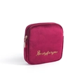 Rose red velvet makeup bag with gold zipper and Beatyforyou embroidery detail - Square Small / Burgundy