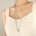 Collana lunga argento asimmetrica regolabile con fibbia OT e design minimalista - 80cm / Color Acciaio
