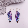 Ethereal gradient butterfly wing earrings with purple blue resin and gold hooks - Blue Painted Rhinestone