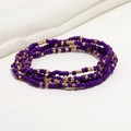 Detail of double-layered purple and gold glass beads on a bikini waist chain - 80cm / Purple/Gold