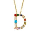 Gold letter D pendant necklace with colorful cubic zirconia stones and link chain - Letter D