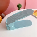 Adjustable light blue double-layer plastic shoe slot organizer with non-slip texture - 4# Light Blue Shoe Rack
