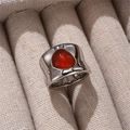Vintage S925 sterling silver wide ring with irregular design and red oval gemstone - Red Ruby Irregular Style (JZ0309)