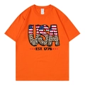 T-shirt orange avec graphique USA EST. 1776, motif léopard et étoiles et rayures - Orange