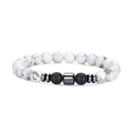 Elastic beaded bracelet with white textured stones and black lava rock beads - White Turquoise & Lava Stone Magnetic Bracelet