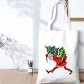 White canvas Christmas tote bag with Santa Claus illustration for holiday shopping - SD-A-01/Santa Claus
