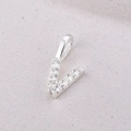 Minimalist 925 sterling silver V-letter pendant with sparkling diamond inlay - Letter V / Silver